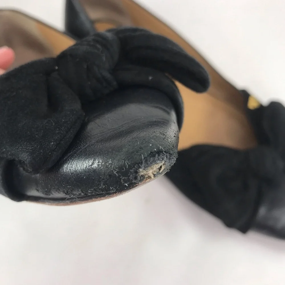 Tory Burch Women's Size 10 Eleanor Flat Black Leather Bow Pointed Toe Shoes